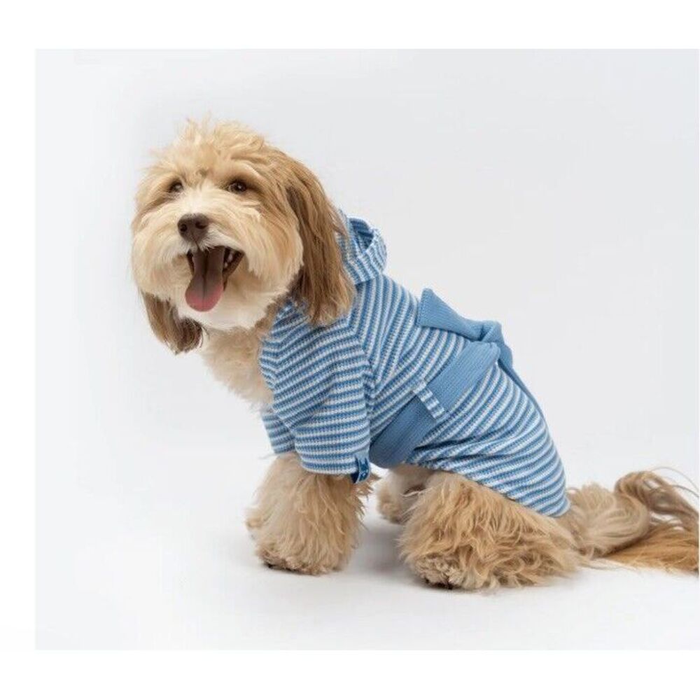 Silver Paw Rubert Waffle Dog Robe Blue White Stripes XL